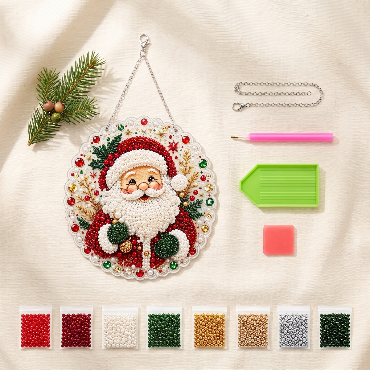 Santa DIY pearl ornament kit contents