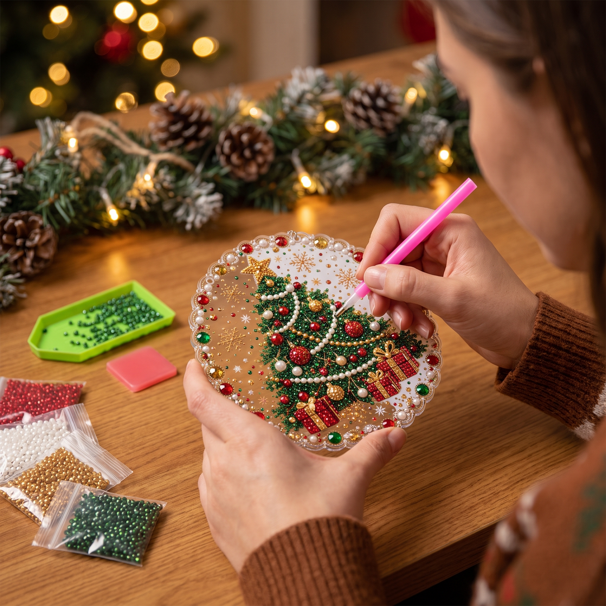 Making the Christmas Tree ornament with the diamond-art pen