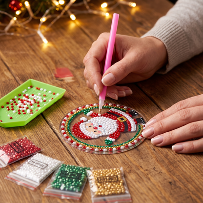 Making the Santa ornament with the diamond-art pen