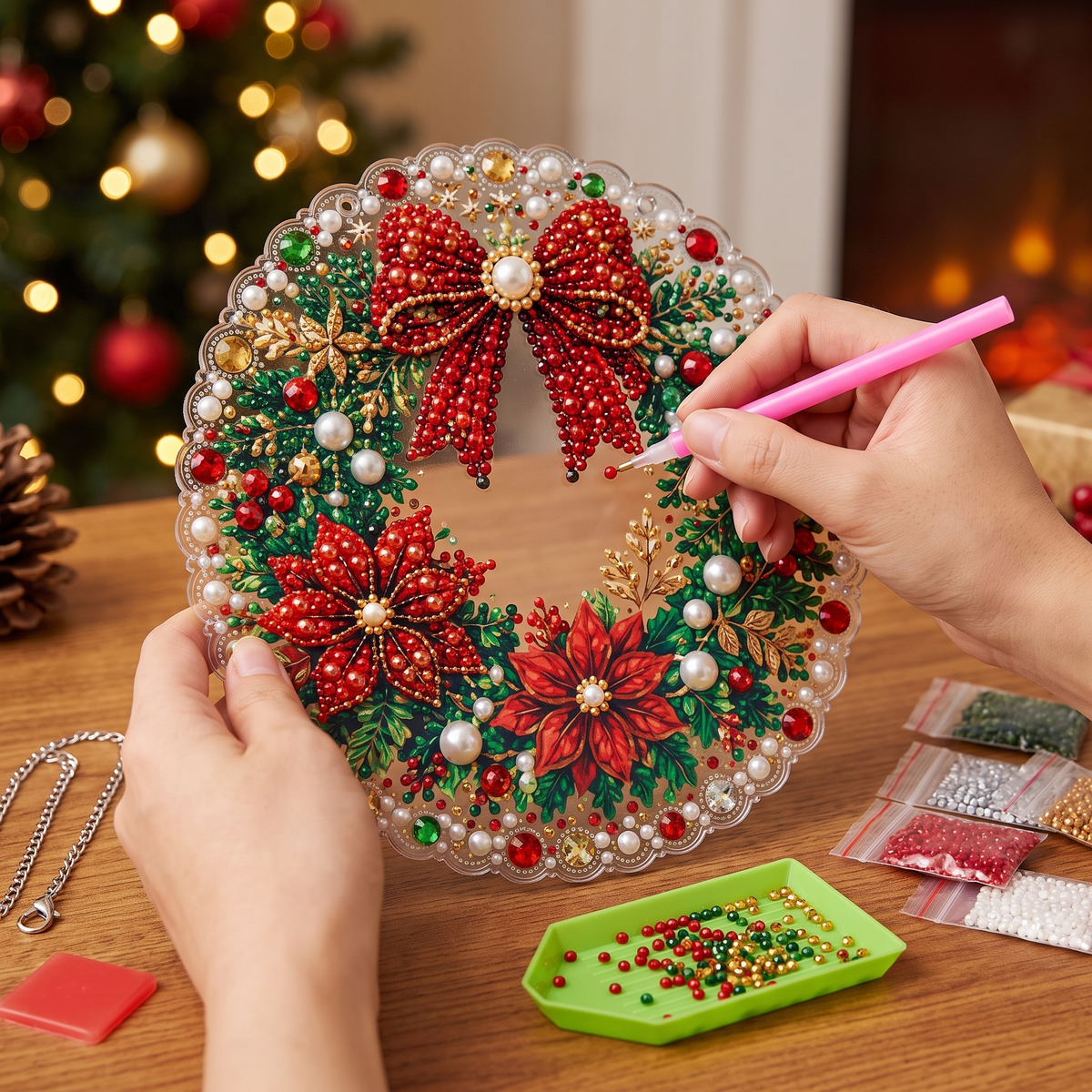 Making the Wreath ornament with the diamond-art pen