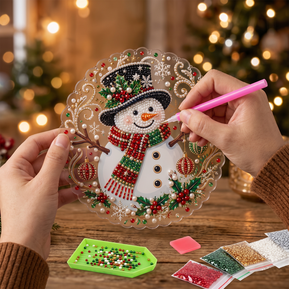 Making the Snowman ornament with the diamond-art pen