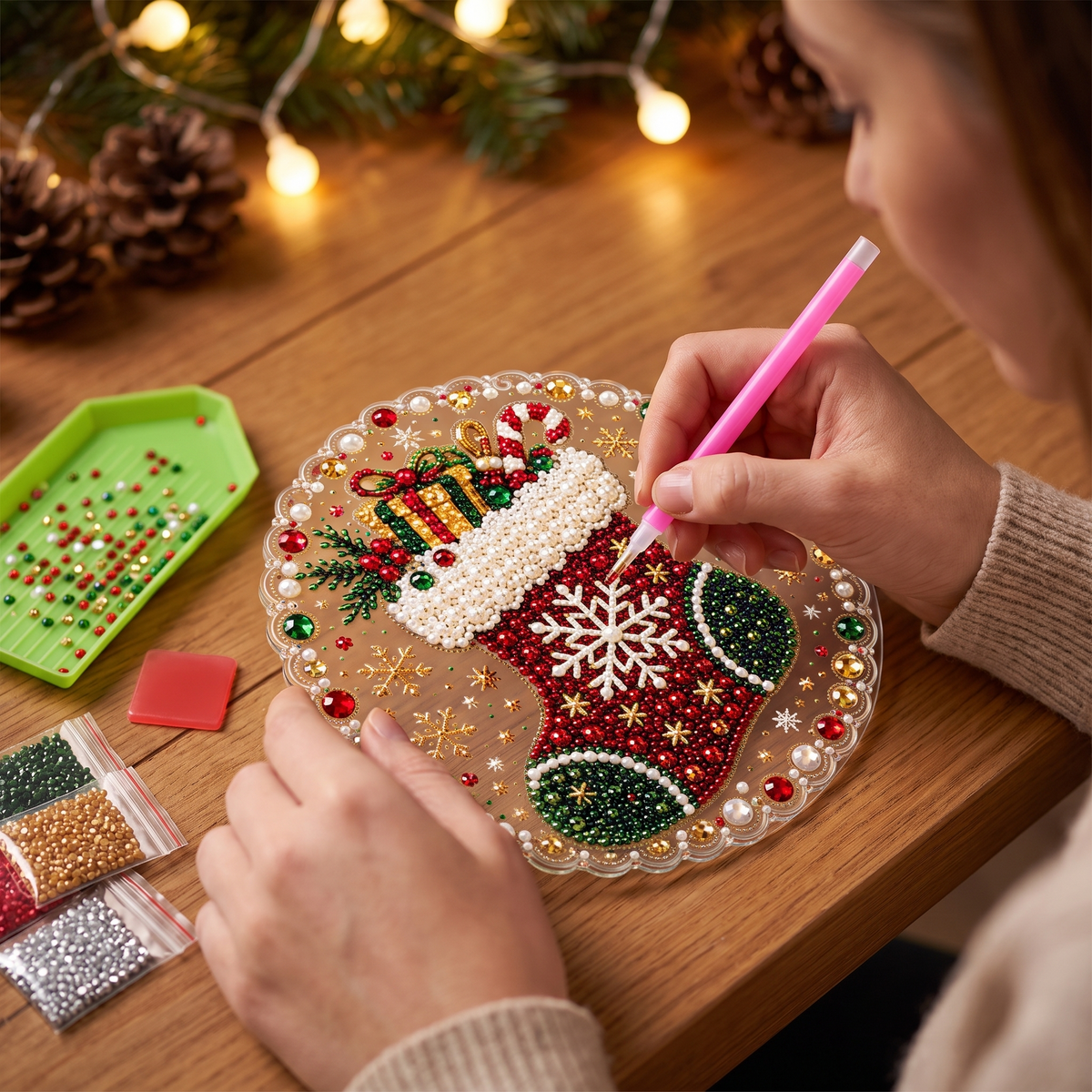 Making the Stocking ornament with the diamond-art pen