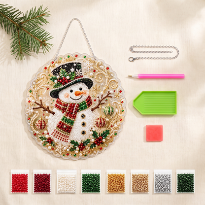 Snowman DIY pearl ornament kit contents