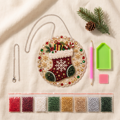 Stocking DIY pearl ornament kit contents